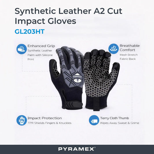 Pyramex GL203HT Synthetic Leather A2 Cut Impact Gloves, Black