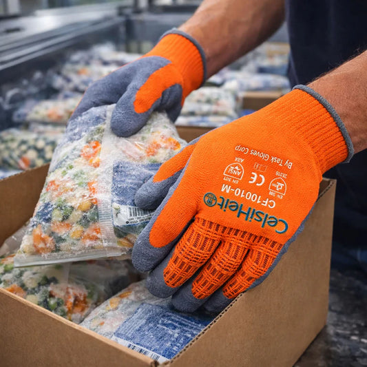 TASK CelsiHeit Hi-Vis ANSI A2 Cold Weather Latex Coated Gloves, Orange, CF10010