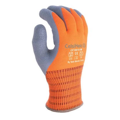 TASK CelsiHeit Hi-Vis ANSI A2 Cold Weather Latex Coated Gloves, Orange, CF10010