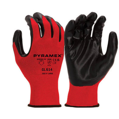Pyramex GL614 A1 Cut Nitrile Dipped Gloves, Red